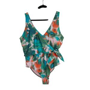 Tanya Taylor Swimsuit Multi-Color Floral Print Plus Size 3X Wrap Womens